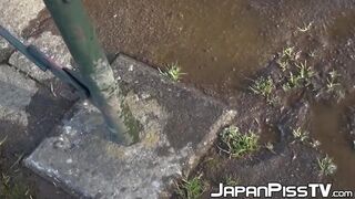 Debaucherous Japanese schoolgirls filmed pissing in public