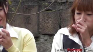 Japanese babes secretly taped while flashing panties