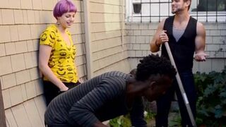 STRAIGHT BOYS FUCK - Two amateur guys with big dicks pounding neon haired chick (Guy_with_Big )