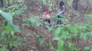  one girl pissed in the forest and how the second girl gave her cunnilingus