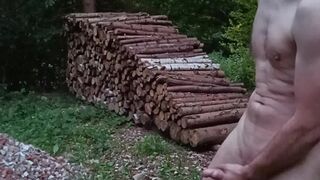 Real amateur public forest nude male masturbation