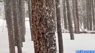 Redhead with tattoos enjoys a snowy naked moment