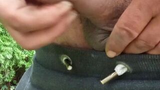 I peed outdoors while working. A lot of piss came out of my dick
