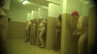 in public pool showers, naked and exposed