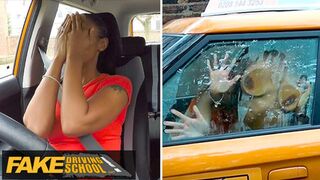Fake Driving Lesson - British Ebony Bangs Instructor