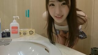 Cute Japanese Idol Surprised in Cafe: Toys and Blowjob Exchange